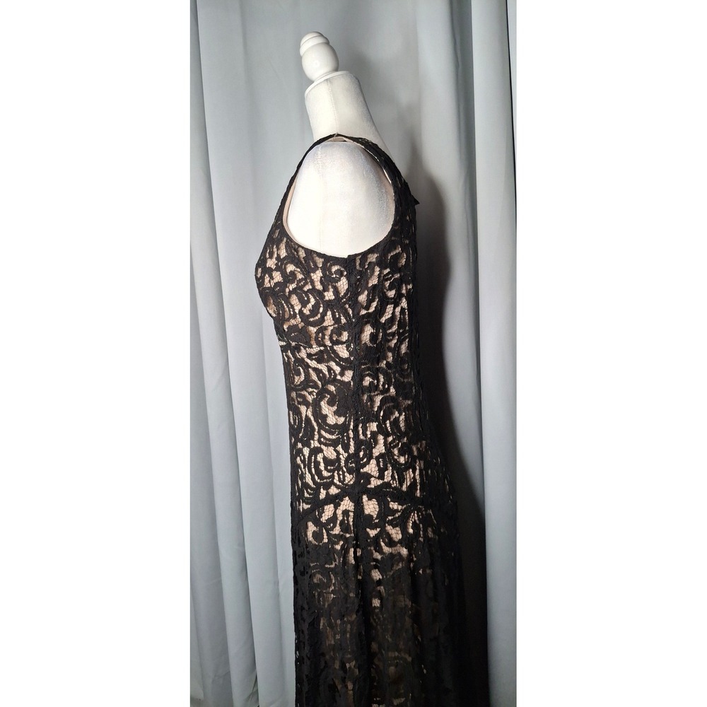 K Studio Collection Black Lace Surplice V-Neck Midi Dress Nude Lining Size 12 - Picture 9 of 16